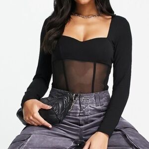 Trendy Bodysuit Long Sleeve Black Corset Style Size Small ASOS
